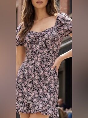 Sweetheart Mini Dress in Pink Floral on Black
